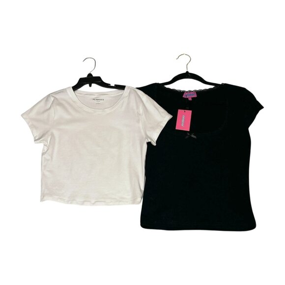 PacSun Basics White Cropped & Edikted Black Scooped Neck Lace Trim Tshirts Small - Picture 1 of 15